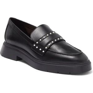 Stuart Weitzman Darcy Pearl Loafers Black Leather Shoes 8.5